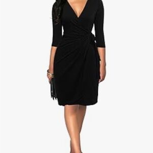 Elegant Black 3/4 Sleeve Wrap Dress